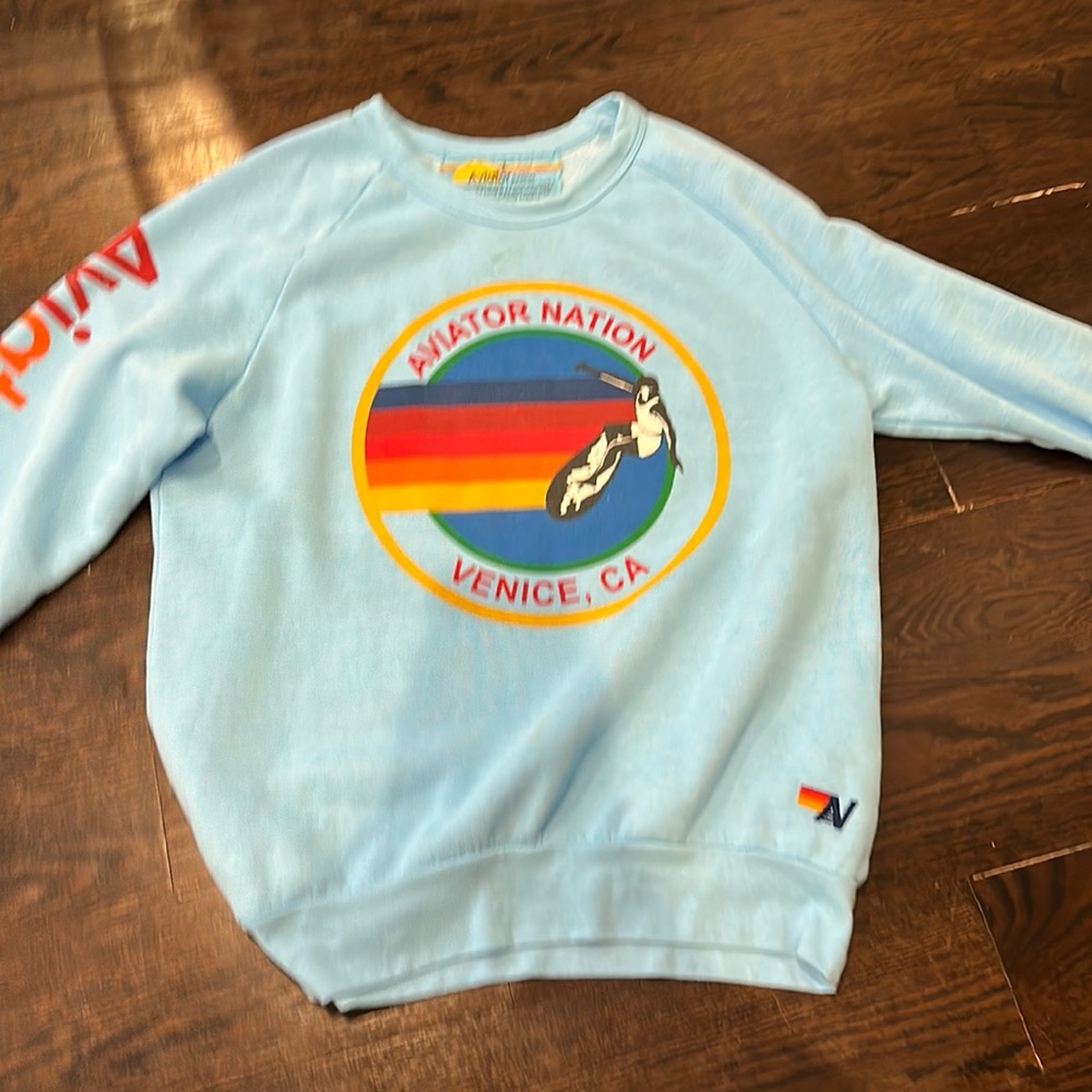 blue aviator nation sweatshirt in size large